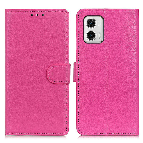 Leather Case Stands Flip Cover Holder A03D for Motorola Moto G73 5G Hot Pink