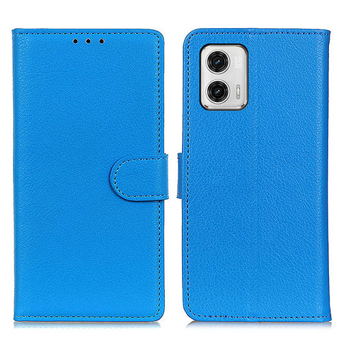 Leather Case Stands Flip Cover Holder A03D for Motorola Moto G73 5G Sky Blue