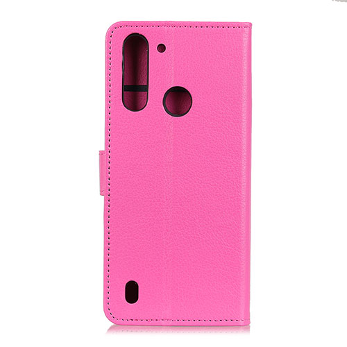 Leather Case Stands Flip Cover Holder A03D for Motorola Moto One Fusion Hot Pink