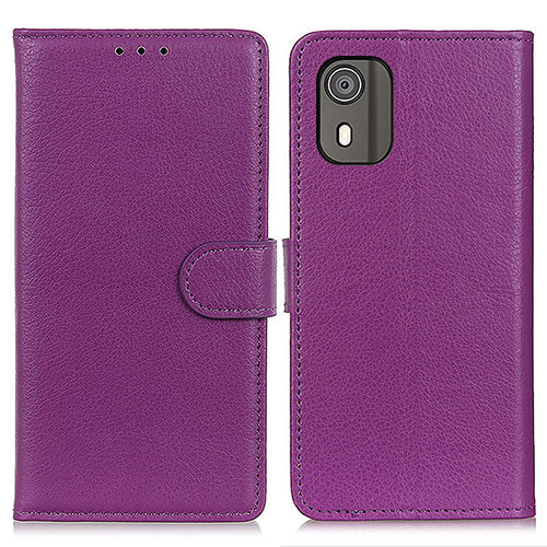 Leather Case Stands Flip Cover Holder A03D for Nokia C02 Purple