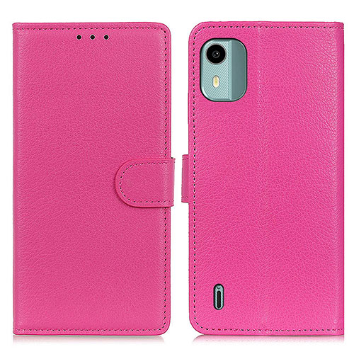 Leather Case Stands Flip Cover Holder A03D for Nokia C12 Pro Hot Pink