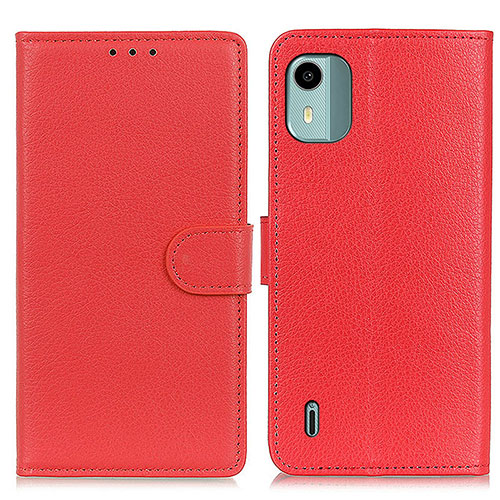 Leather Case Stands Flip Cover Holder A03D for Nokia C12 Red