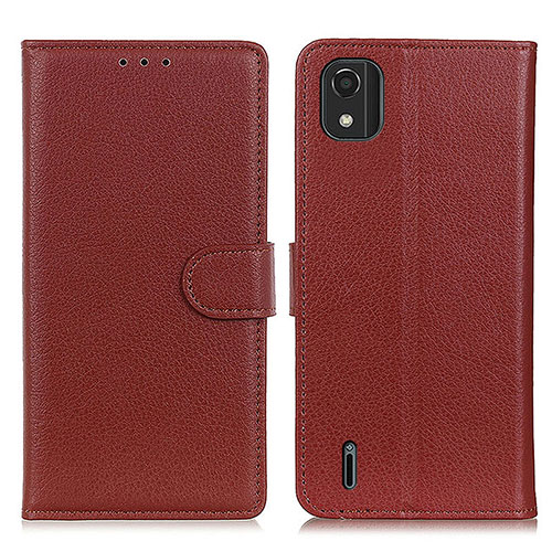 Leather Case Stands Flip Cover Holder A03D for Nokia C2 2nd Edition Brown