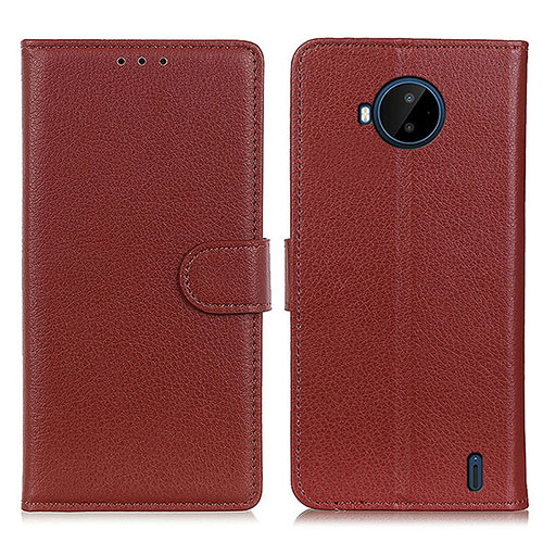 Leather Case Stands Flip Cover Holder A03D for Nokia C20 Plus Brown