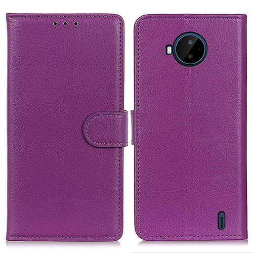 Leather Case Stands Flip Cover Holder A03D for Nokia C20 Plus Purple