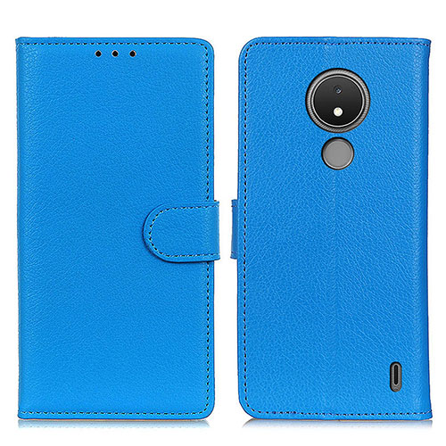 Leather Case Stands Flip Cover Holder A03D for Nokia C21 Sky Blue