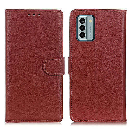 Leather Case Stands Flip Cover Holder A03D for Nokia G22 Brown