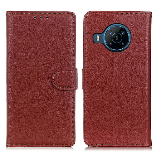 Leather Case Stands Flip Cover Holder A03D for Nokia X100 5G Brown