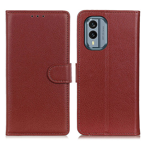 Leather Case Stands Flip Cover Holder A03D for Nokia X30 5G Brown