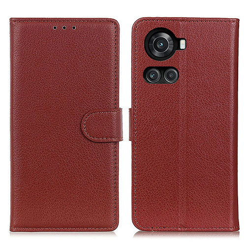 Leather Case Stands Flip Cover Holder A03D for OnePlus 10R 5G Brown