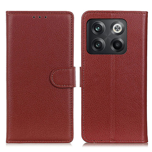 Leather Case Stands Flip Cover Holder A03D for OnePlus 10T 5G Brown