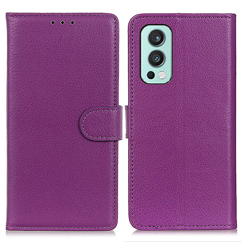 Leather Case Stands Flip Cover Holder A03D for OnePlus Nord 2 5G Purple