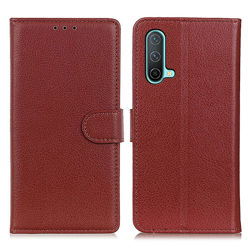 Leather Case Stands Flip Cover Holder A03D for OnePlus Nord CE 5G Brown