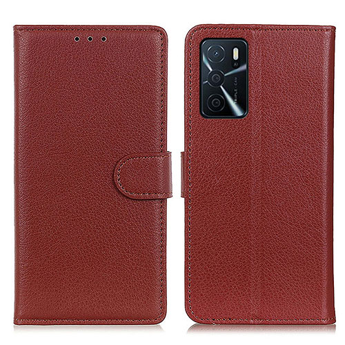 Leather Case Stands Flip Cover Holder A03D for Oppo A16 Brown