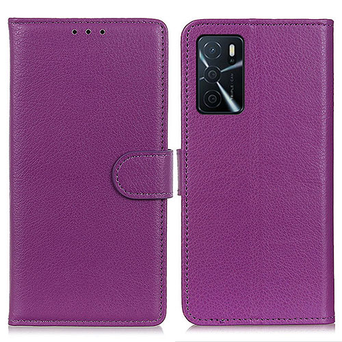 Leather Case Stands Flip Cover Holder A03D for Oppo A16 Purple