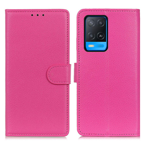 Leather Case Stands Flip Cover Holder A03D for Oppo A54 4G Hot Pink