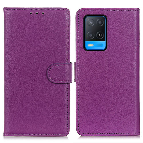 Leather Case Stands Flip Cover Holder A03D for Oppo A54 4G Purple