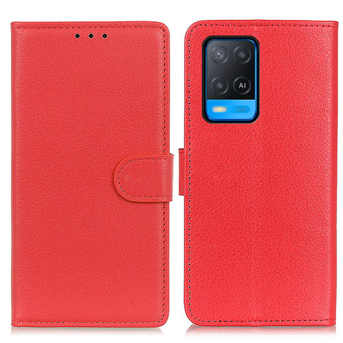 Leather Case Stands Flip Cover Holder A03D for Oppo A54 4G Red