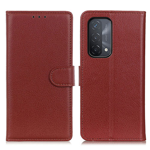 Leather Case Stands Flip Cover Holder A03D for Oppo A54 5G Brown