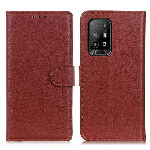 Leather Case Stands Flip Cover Holder A03D for Oppo A95 5G Brown