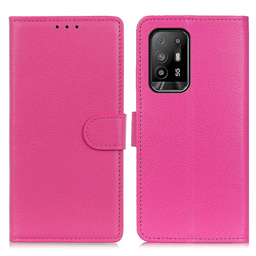 Leather Case Stands Flip Cover Holder A03D for Oppo F19 Pro+ Plus 5G Hot Pink