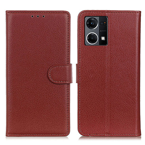 Leather Case Stands Flip Cover Holder A03D for Oppo F21 Pro 4G Brown