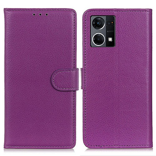 Leather Case Stands Flip Cover Holder A03D for Oppo F21 Pro 4G Purple