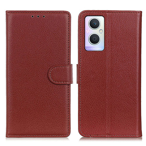 Leather Case Stands Flip Cover Holder A03D for Oppo F21 Pro 5G Brown