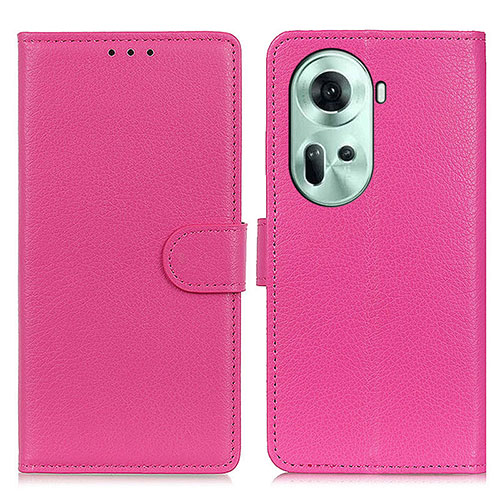 Leather Case Stands Flip Cover Holder A03D for Oppo Reno11 5G Hot Pink