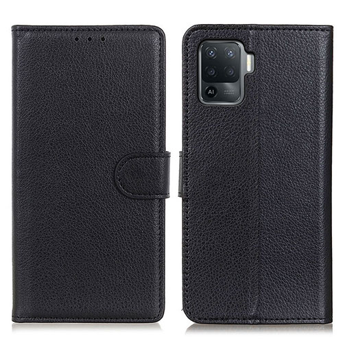 Leather Case Stands Flip Cover Holder A03D for Oppo Reno5 Lite Black
