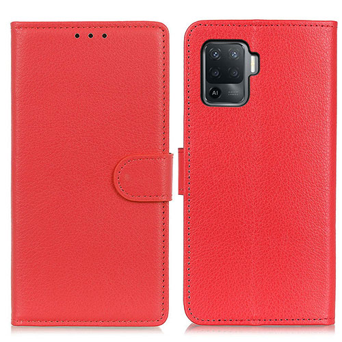 Leather Case Stands Flip Cover Holder A03D for Oppo Reno5 Lite Red