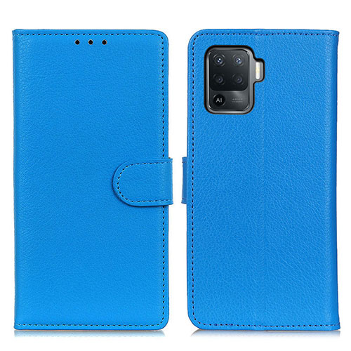 Leather Case Stands Flip Cover Holder A03D for Oppo Reno5 Lite Sky Blue