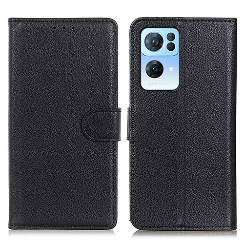 Leather Case Stands Flip Cover Holder A03D for Oppo Reno7 Pro 5G Black