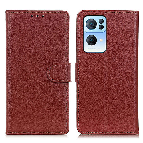 Leather Case Stands Flip Cover Holder A03D for Oppo Reno7 Pro 5G Brown