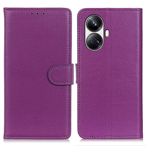 Leather Case Stands Flip Cover Holder A03D for Realme 10 Pro+ Plus 5G Purple