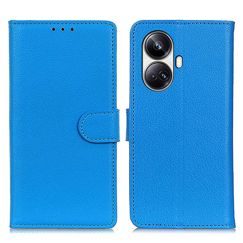 Leather Case Stands Flip Cover Holder A03D for Realme 10 Pro+ Plus 5G Sky Blue