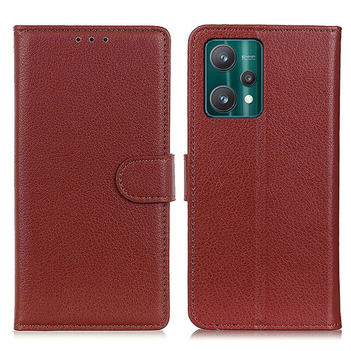 Leather Case Stands Flip Cover Holder A03D for Realme 9 Pro 5G Brown