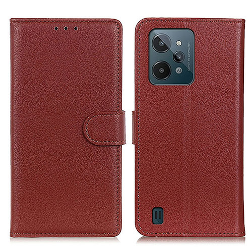 Leather Case Stands Flip Cover Holder A03D for Realme C31 Brown