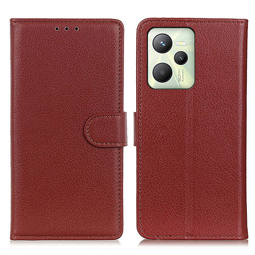 Leather Case Stands Flip Cover Holder A03D for Realme C35 Brown