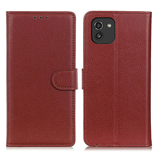 Leather Case Stands Flip Cover Holder A03D for Samsung Galaxy A03 Brown