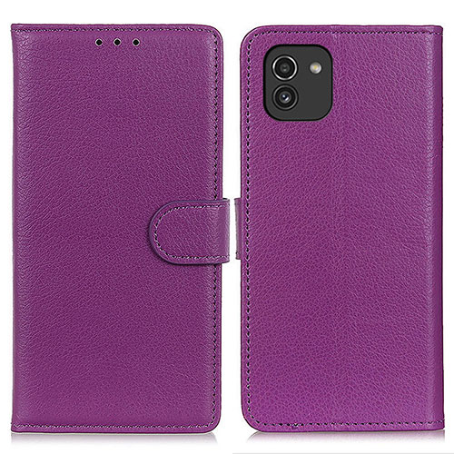 Leather Case Stands Flip Cover Holder A03D for Samsung Galaxy A03 Purple