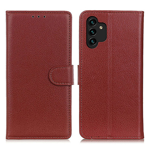 Leather Case Stands Flip Cover Holder A03D for Samsung Galaxy A13 4G Brown