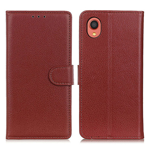 Leather Case Stands Flip Cover Holder A03D for Samsung Galaxy A22 5G SC-56B Brown