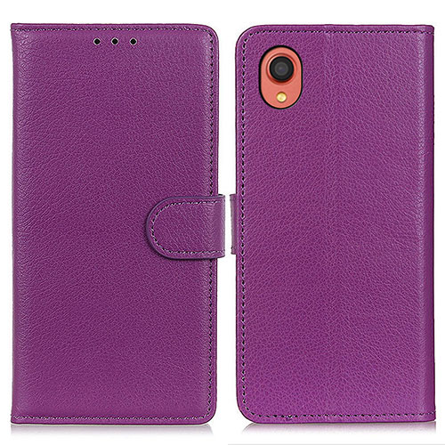 Leather Case Stands Flip Cover Holder A03D for Samsung Galaxy A22 5G SC-56B Purple