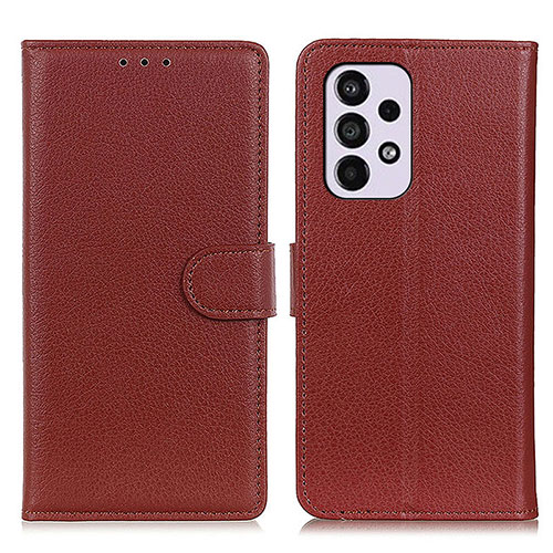 Leather Case Stands Flip Cover Holder A03D for Samsung Galaxy A33 5G Brown