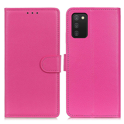 Leather Case Stands Flip Cover Holder A03D for Samsung Galaxy F02S SM-E025F Hot Pink