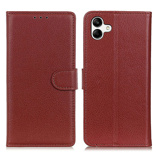 Leather Case Stands Flip Cover Holder A03D for Samsung Galaxy F04 Brown