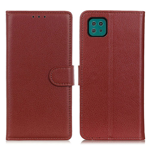 Leather Case Stands Flip Cover Holder A03D for Samsung Galaxy F42 5G Brown