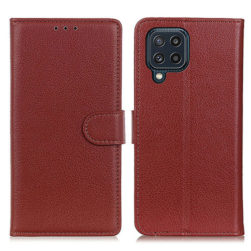 Leather Case Stands Flip Cover Holder A03D for Samsung Galaxy M32 4G Brown