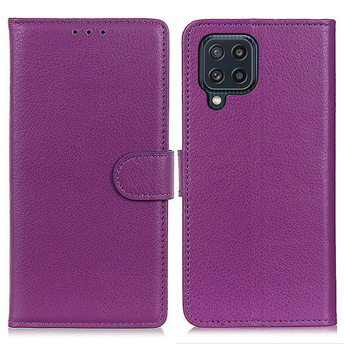 Leather Case Stands Flip Cover Holder A03D for Samsung Galaxy M32 4G Purple